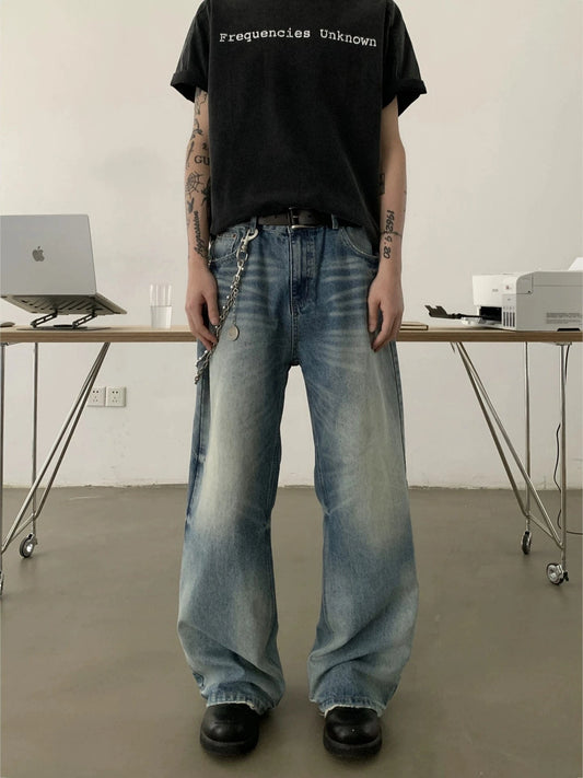 RT No. 18882 WHISKER WASHED DENIM STRAIGHT JEANS
