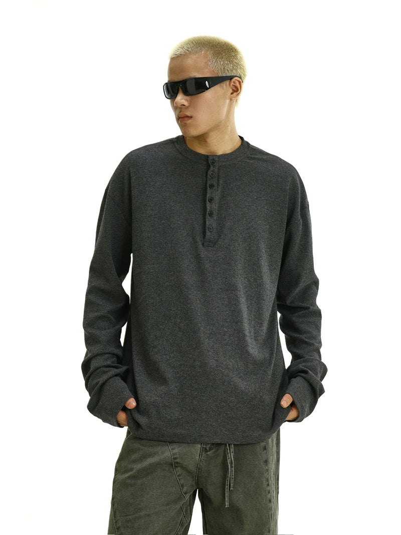 RT No. 11961 DARK GRAY HENRY COLLAR LONGSLEEVE