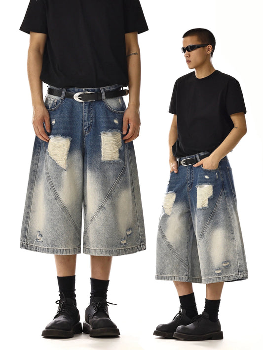 RT No. 18121 DISTRESSED GRADIENT DENIM SHORTS