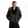 RT No. 40702 FUR COLLAR STIPED ZIPPER HOODIE
