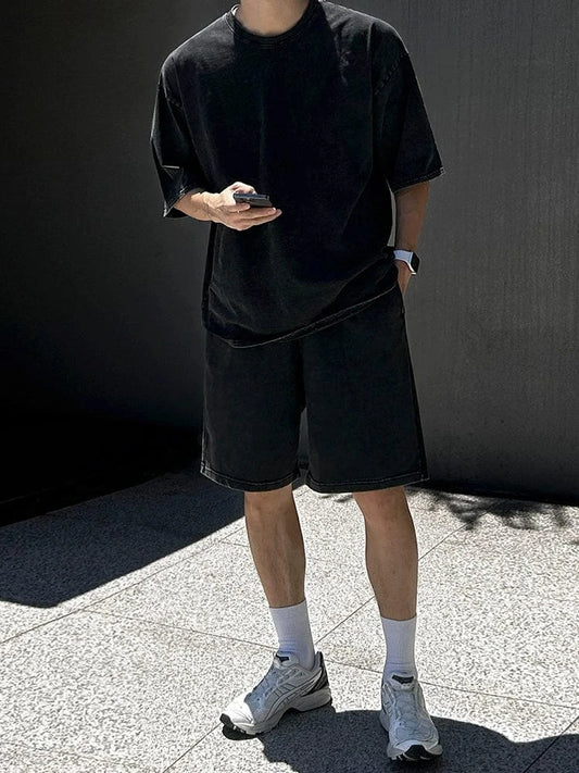 RT No. 18268 BLACK COTTON SHORT SLEEVE & SHORTS
