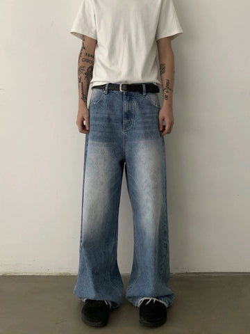 RT No. 28107 WASHED BLUE WIDE STRAIGHT DENIM JEANS