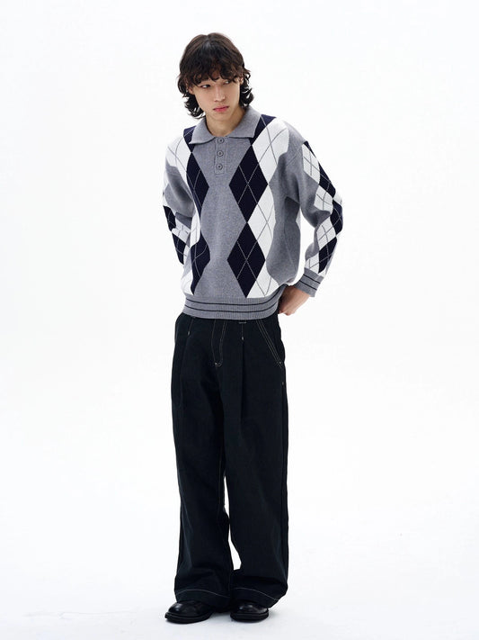 RT No. 29044 KNITWEAR DIMAOND POLO SWEATER
