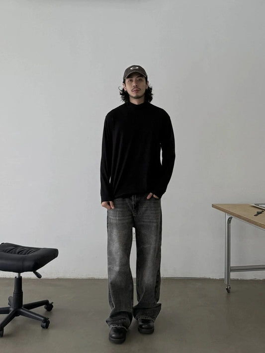 RT No. 18827 WASHED BLACK BAGGY STRAIGHT DENIM JEANS
