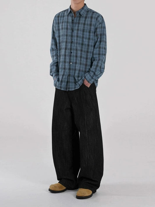 RT No. 18175 BLACK PLEATED DENIM STRAIGHT JEANS