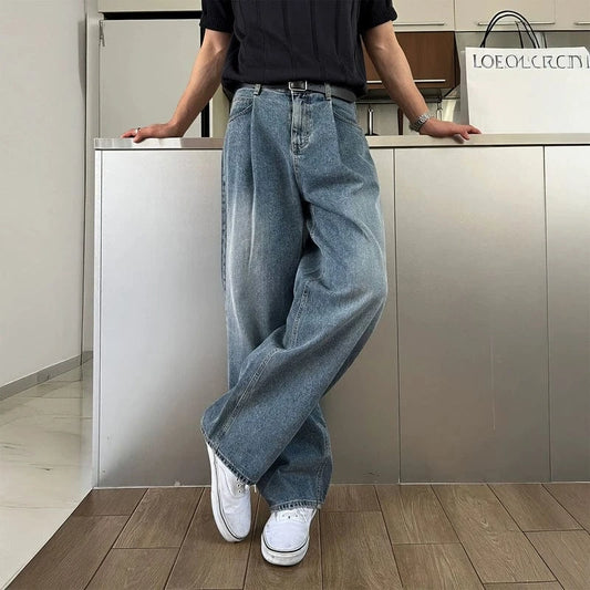 RT No. 18273 PLEATED DENIM STRAIGHT JEANS