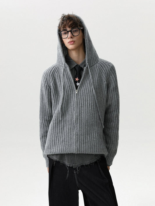 RT No. 50205 DARK GRAY KNITWEAR ZIPPER HOODIE