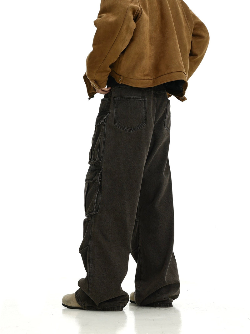 RT No. 11423 WASHED BROWN MULTI POCKET STRAIGHT PANTS