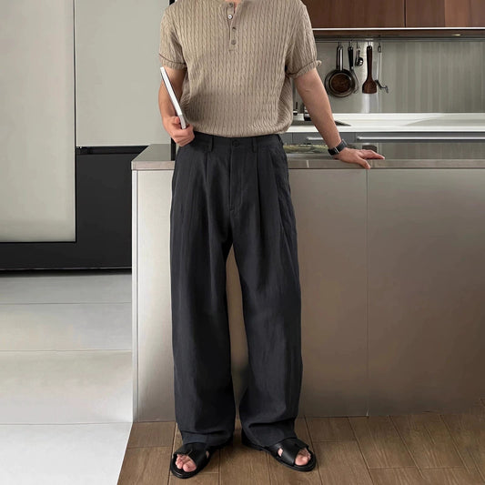 RT No. 11700 LINEN FOLDED PLEATED STRAIGHT PANTS