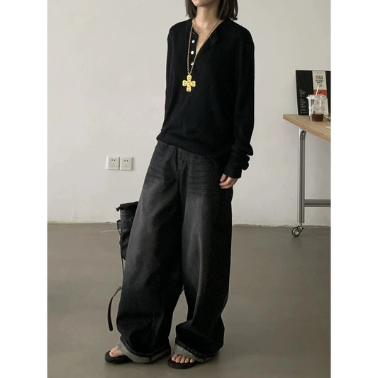 RT No. 18890 WASHED BLACK SCIMITAR STRAIGHT JEANS