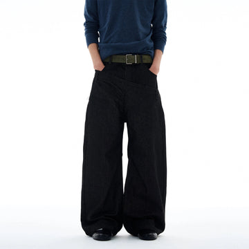 RT No. 25042 BLACK DOUBLE-WAIST STRAIGHT JEANS