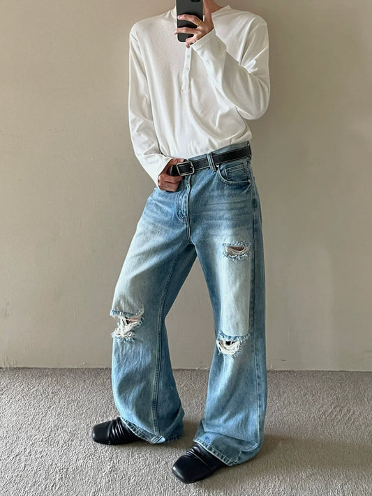 RT No. 50251 RIPPED STRAIGHT DENIM JEANS