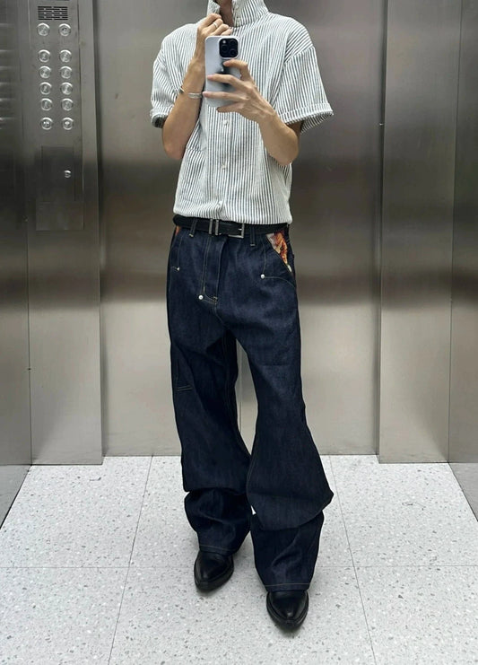 RT No. 32008 RAW SELVEDGE DENIM STRAIGHT FLORAL JEANS