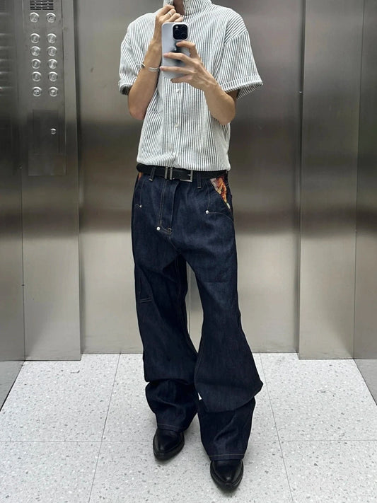 RT No. 32008 RAW SELVEDGE DENIM STRAIGHT FLORAL JEANS