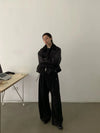 RT No. 28104 PLEATED BLACK WIDE BAGGY PANTS