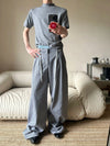 RT No. 19601 KNIT GRAY PLEATED BAGGY STRAIGHT PANTS