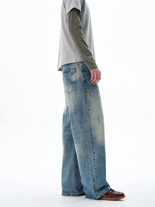RT No. 19584 WASHED BLUE DENIM STRAIGHT JEANS