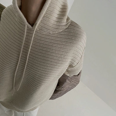 RT No. 10345 STRIPED KNITTED PULLOVER HOODIE