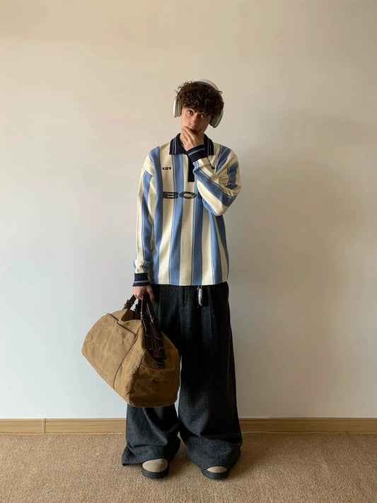 RT No. 18005 SOCCER STRIPE HENRY COLLAR SWEATER