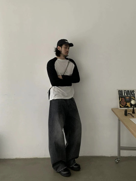 RT No. 18823 DARK GRAY BAGGY STRAIGHT JEANS
