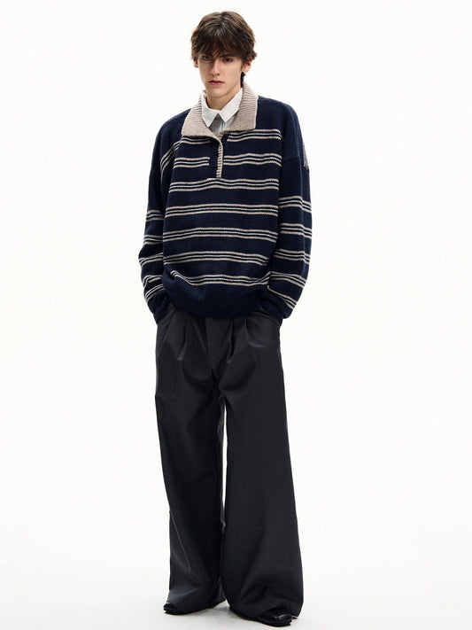 RT No. 55129 KNITWEAR STRIPED HENLEY SWEATER