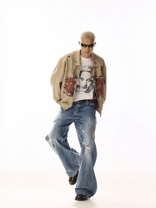 RT No. 19813 BLUE DISTRESSED DENIM STRAIGHT JEANS