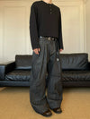 RT No. 50253 PLEATED STRIPED STRAIGHT DENIM PANTS