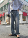 RT No. 19040 PLEATED DENIM STRAIGHT JEANS