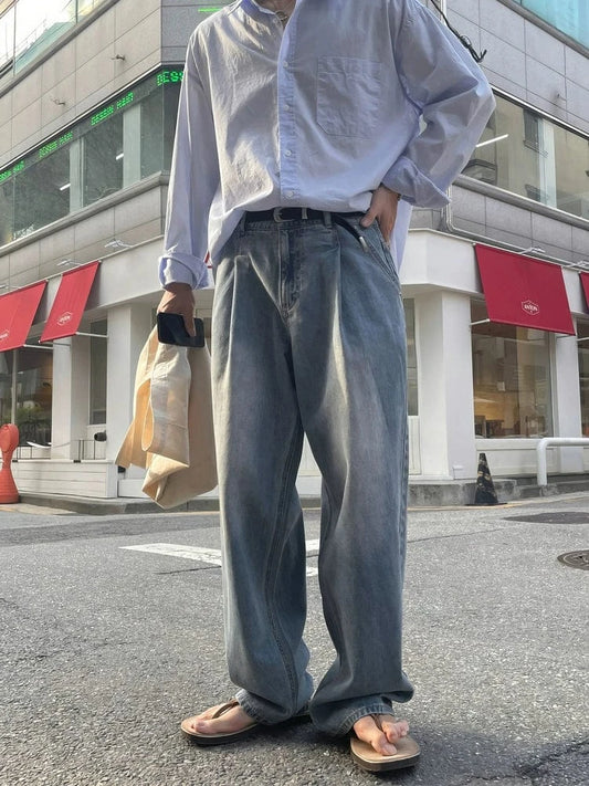 RT No. 19040 PLEATED DENIM STRAIGHT JEANS