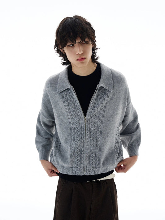 RT No. 25057 KNITWEAR GRAY ZIP SWEATER