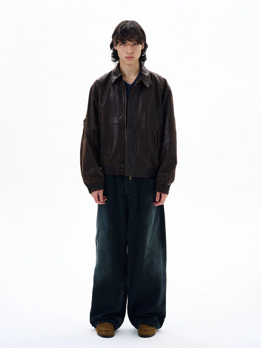 RT No. 29039 BROWN LEATHER ZIP JK