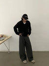 RT No. 28112 GRAY MACHETE STRAIGHT DRAPE PANTS