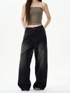 RT No. 12069 WASHED BLACK DENIM STRAIGHT JEANS