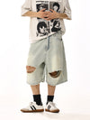 RT No. 13001 LIGHT BLUE RIPPED DENIM SHORTS