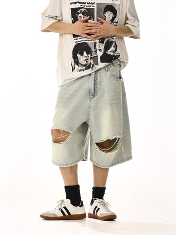RT No. 13001 LIGHT BLUE RIPPED DENIM SHORTS