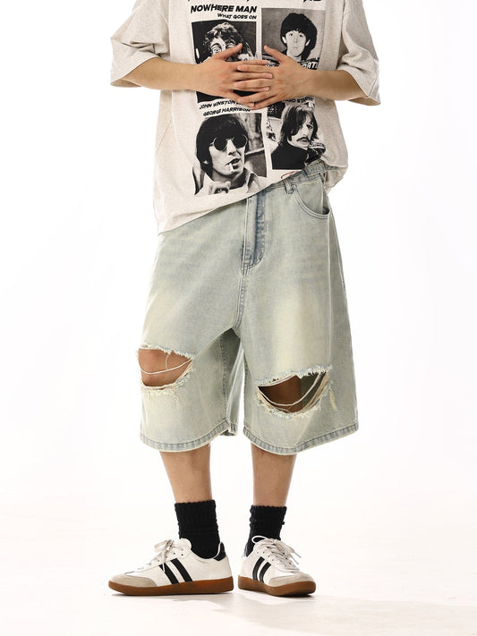 RT No. 13001 LIGHT BLUE RIPPED DENIM SHORTS