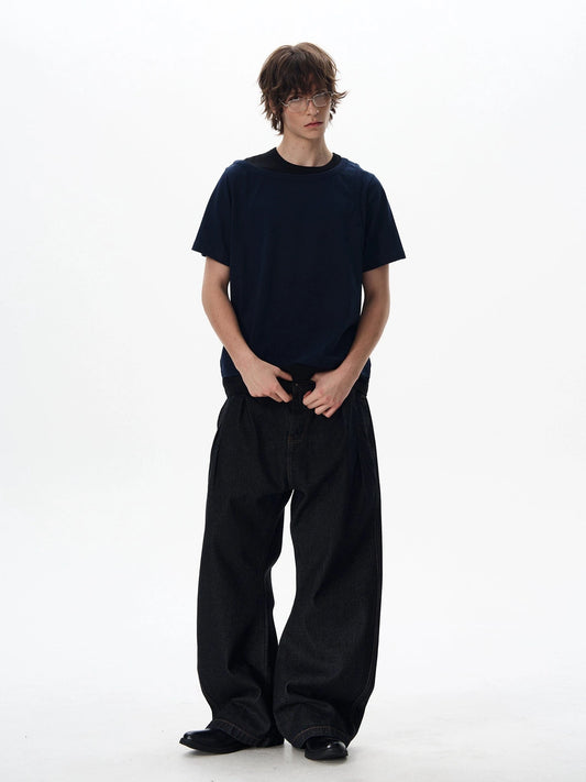 RT No. 18032 BLACK PLEATED DENIM STRAIGHT JEANS
