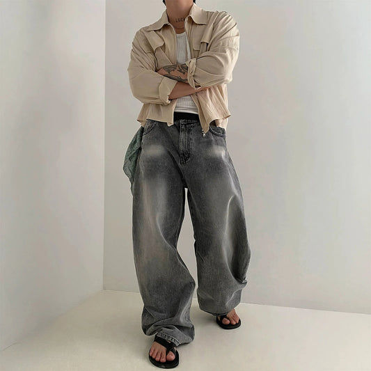 RT No. 19035 WASHED BAGGY STRAIGHT JEANS