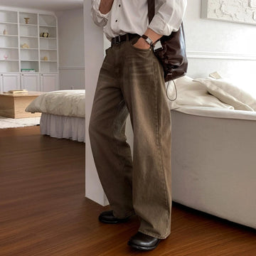 RT No. 29061 WASHED BROWN DENIM STRAIGHT JEANS