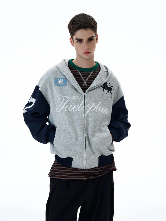 RT No. 20039 GRAY CONTRAST 7 LETTERED ZIP HOODIE