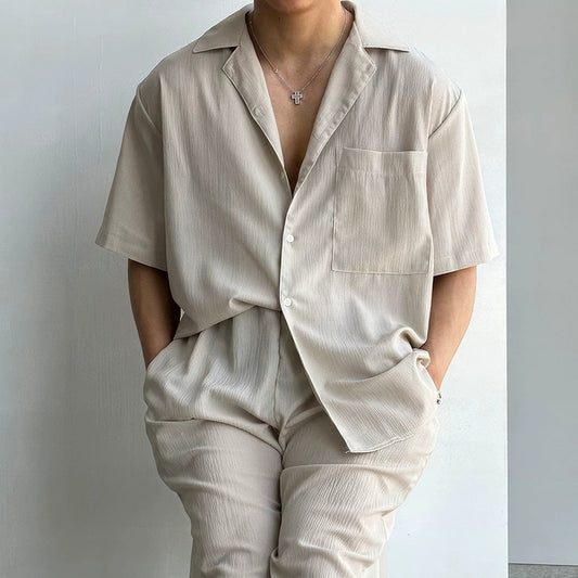 RT No. 11603 PLEATED BUTTON-UP SHIRT & RELAX STRAIGHT PANTS