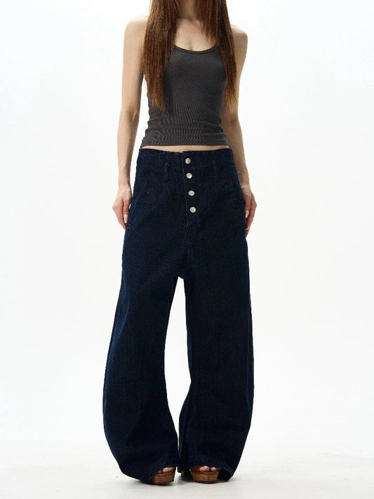 RT No. 18029 BLUE BUTTONED DENIM STRAIGHT JEANS
