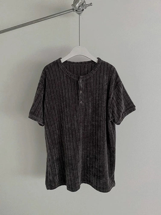 RT No. 18055 GRAY KNIT HENRY COLLAR SHORT SLEEVE