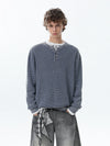RT No. 50313 WAFFLE KNIT HENLEY SWEATER