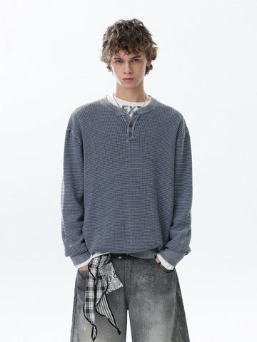 RT No. 50313 WAFFLE KNIT HENLEY SWEATER