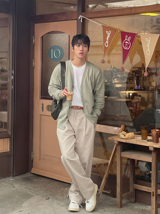 RT No. 13016 PLEATED CREAM STRAIGHT PANTS