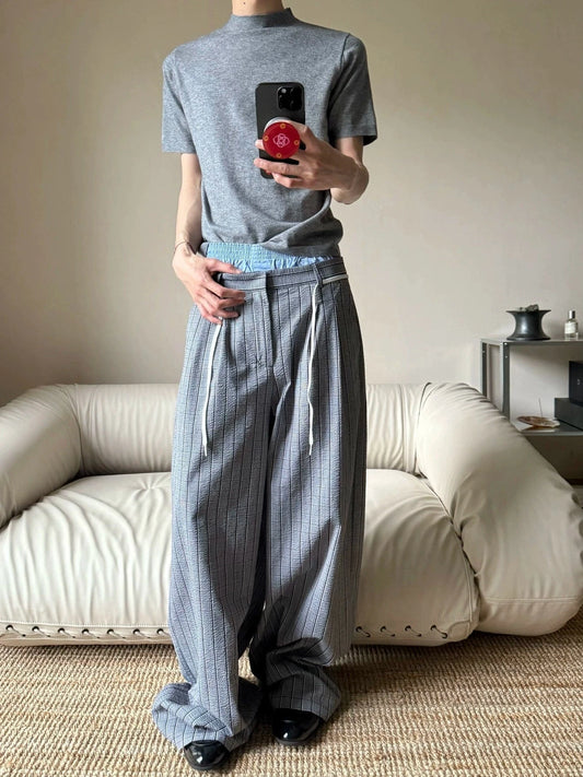 RT No. 19601 KNIT GRAY PLEATED BAGGY STRAIGHT PANTS