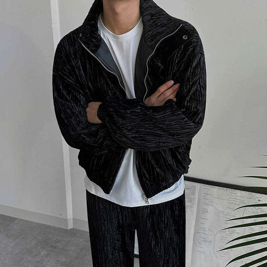 RT No. 11827 BLACK PLEATED HOODIE & SWEATPANTS