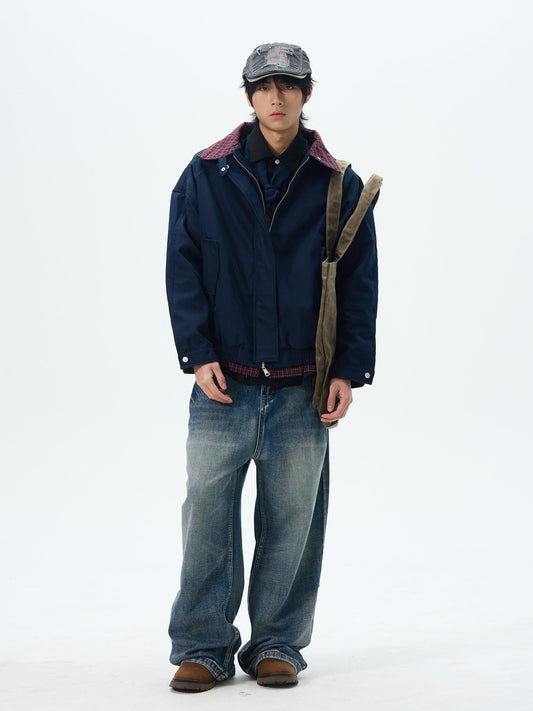RT No. 12620 NAVY PLAID COLLAR WORKWEAR JK