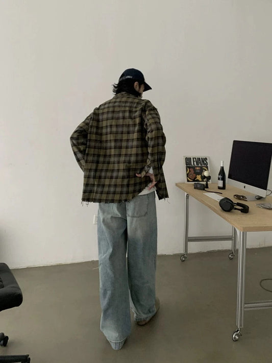 RT No. 18754 DISTRESSED GREEN PLAID SHIRT
